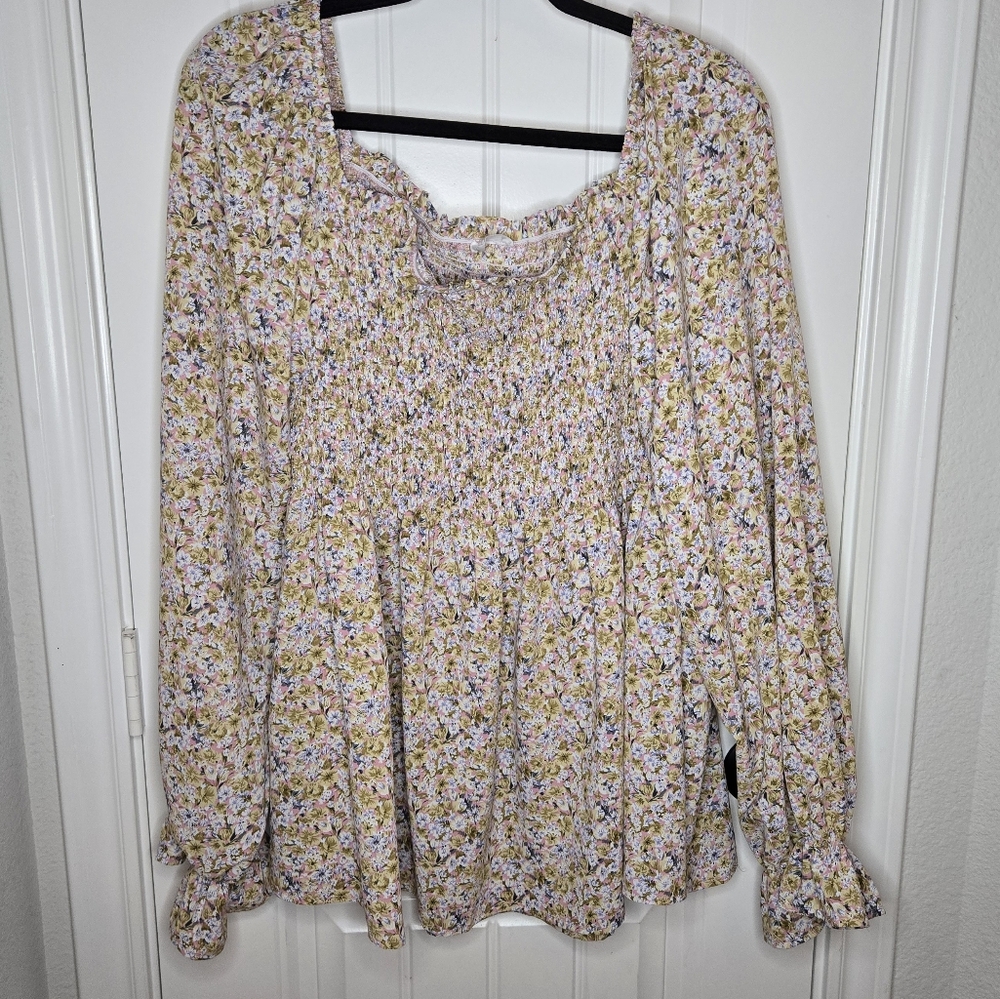 Chic Soul Yellow and Purple Puff Sleeve Blouse